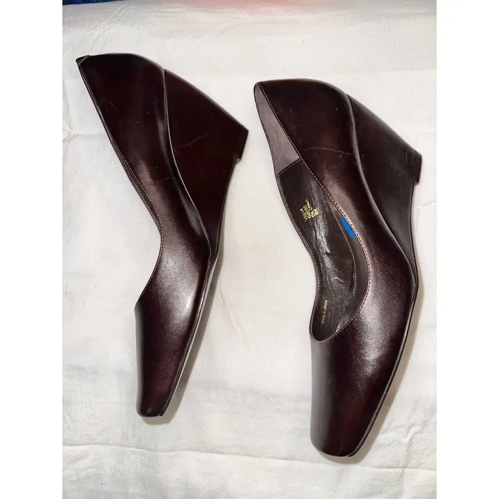 No.42 Tyler by Richard Tyler Vogue Brown Leather Square Toe Wedge Pumps Size 8M